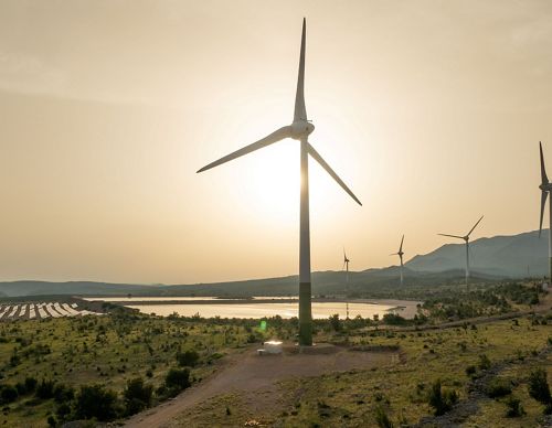 Jasenice Wind Power Plant and its surroundings near Obrovac in Croatia.